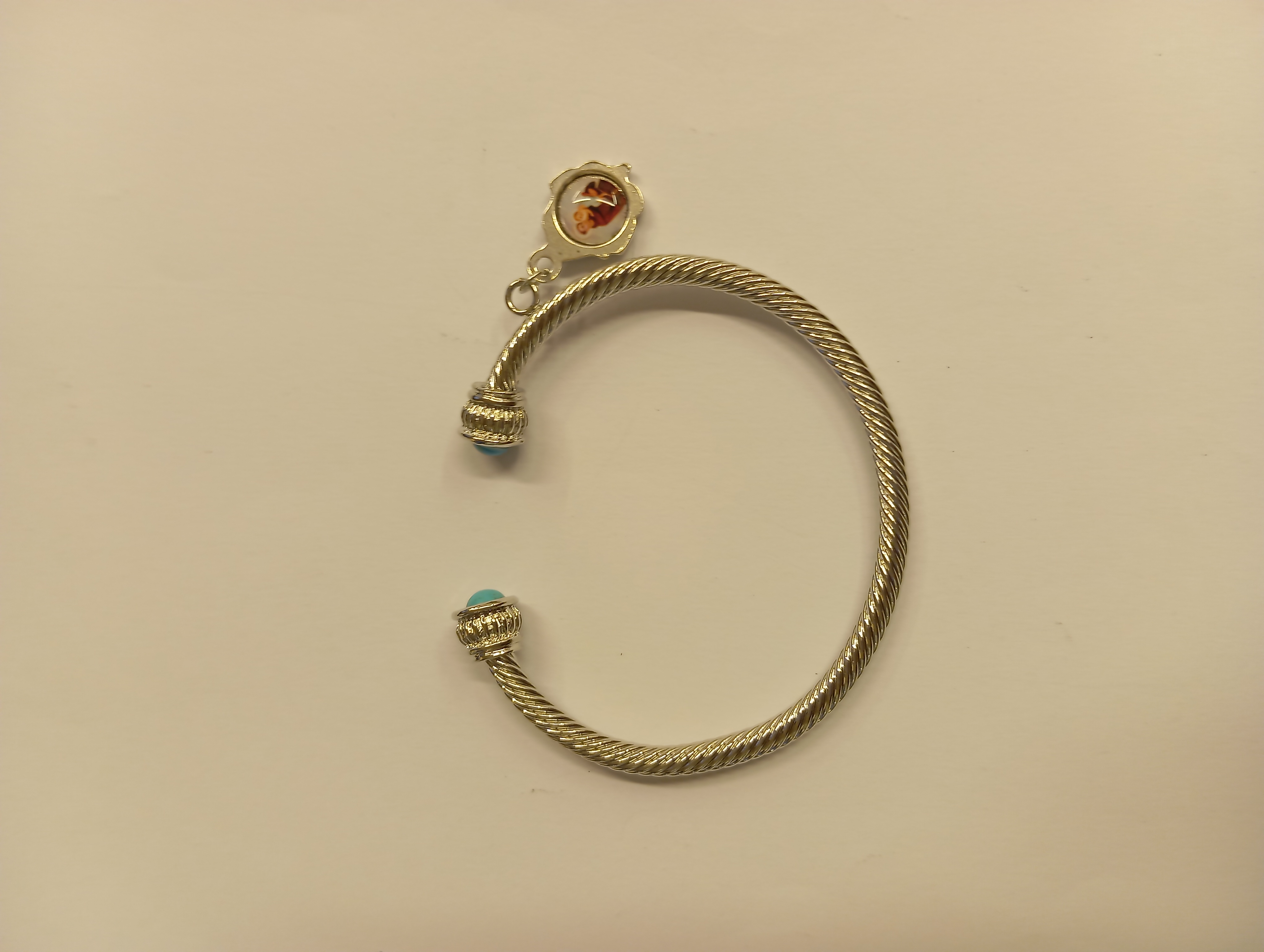 Pulsera de baño de plata con piedras turquesa con foto San Antonio