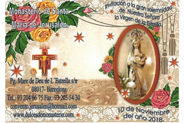 Invitación a la gran solemnidad de Nuestra Señora de la Virgen de la Estrella. Barcelona, 10 de Noviembre