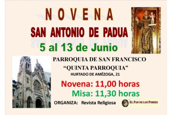 Novena a San Antonio de Padua. Del 5 al 13 de Junio. Parroquia de San Francisco. Quinta Parroquia, Bilbao