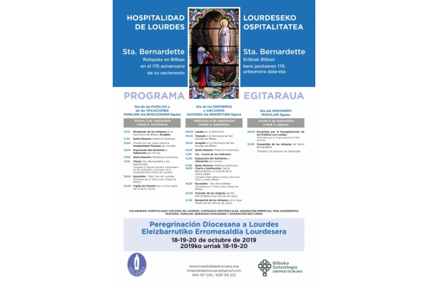 Reliquias de la vidente de Lourdes, Santa Bernardette en Bilbao. Días 3, 4 y 5 de Septiembre