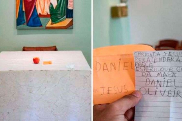 Niño brasileño regala una manzana a Jesús y se hace viral