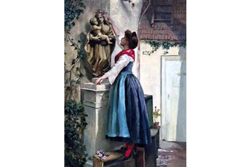 Corona de flores para la Virgen Maria. kinzel, 1925