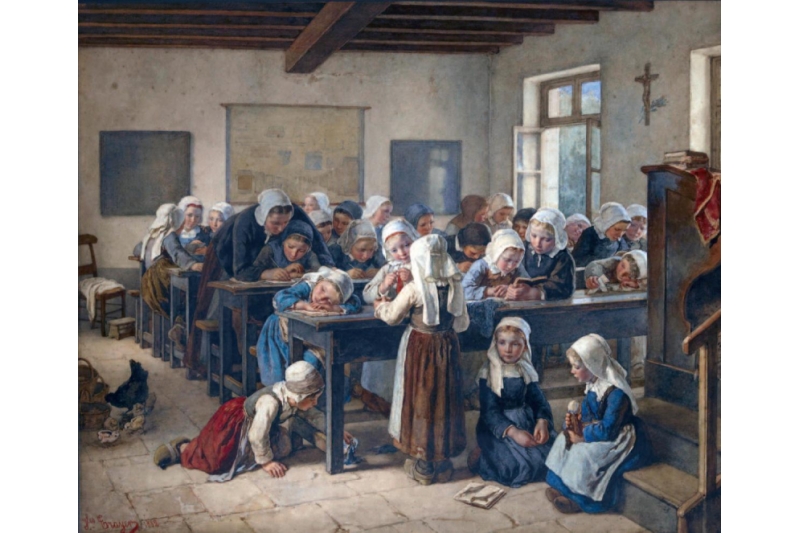 Escuela de niñas en Bretaña-Jean-Baptiste Jules Trayer 1882