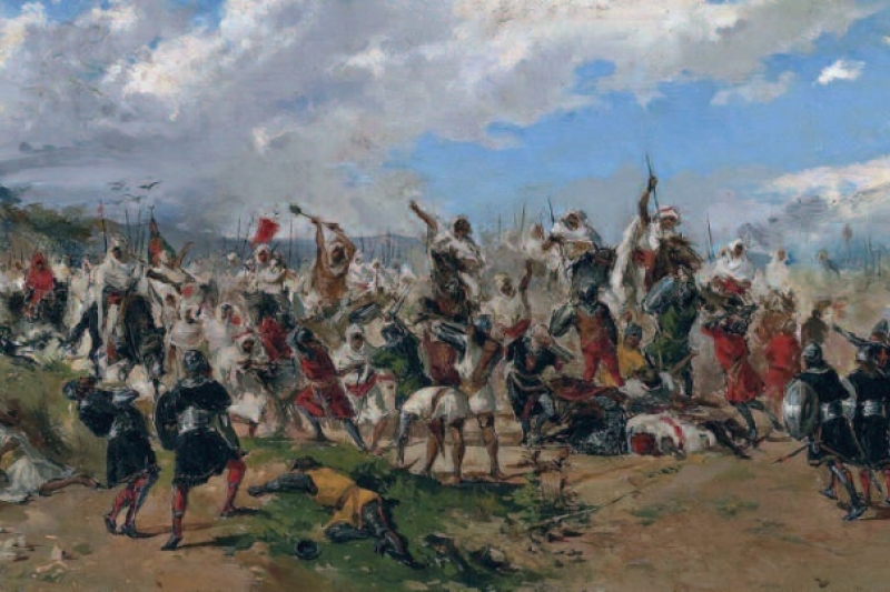 Nuevo enemigo: el Islam. "Batalla de Guadalete" Mariano Barbasán, 1882. Coleción particular