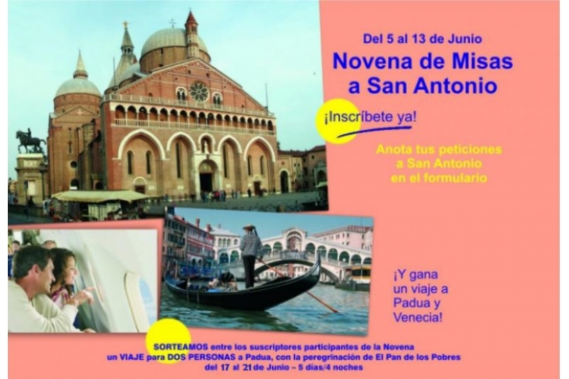 Peregrinación a Padua 2019 EL PAN DE LOS POBRES sortea un viaje para ir en Peregrinación a Padua