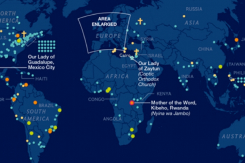 El mapa que ilustra 500 años de apariciones de María