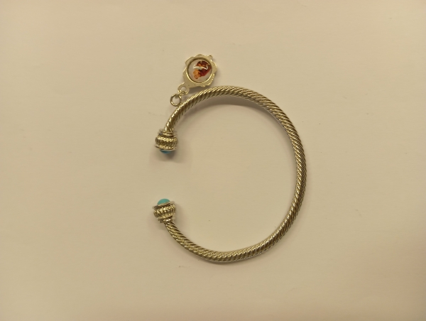 Pulsera de baño de plata con piedras turquesa con foto San Antonio